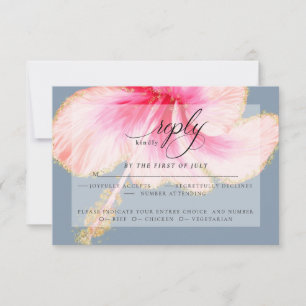 Wedding RSVP Pink Watercolor Hibiscus Flower Card