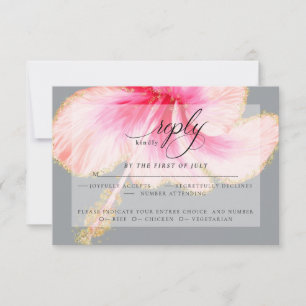 Wedding RSVP Pink Watercolor Hibiscus Flower Card