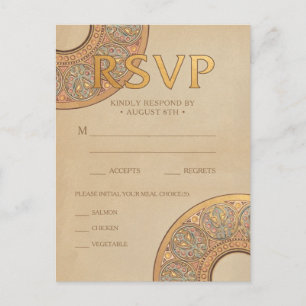 Wedding RSVP Postcards Gold Nouveau Deco