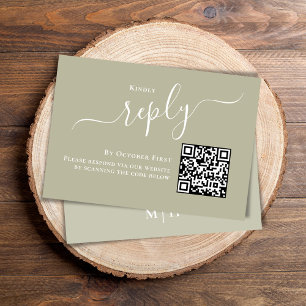 Wedding RSVP QR Code Elegant Sage Green Card