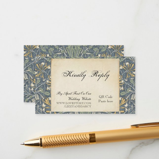 Wedding RSVP QR Code  Enclosure Card (Front/Back In Situ)