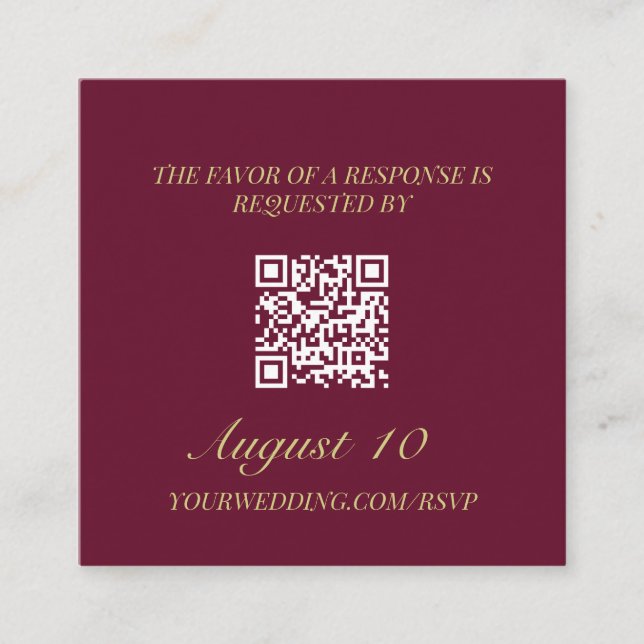Wedding RSVP QR Code Illustrated Locket Monogram Enclosure Card (Front)