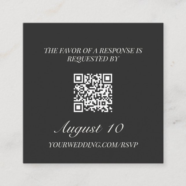 Wedding RSVP QR Code Illustrated Locket Monogram Enclosure Card (Front)