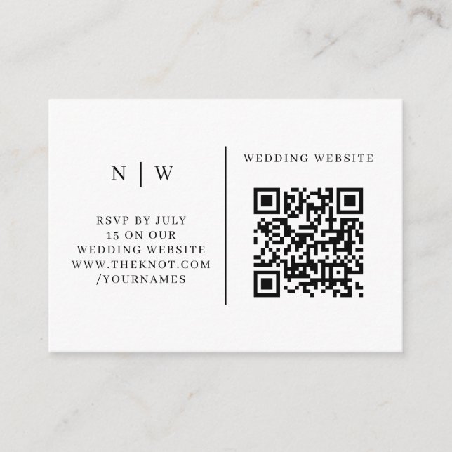 Wedding RSVP | QR Code Minimalist Clean Simple Enclosure Card (Front)