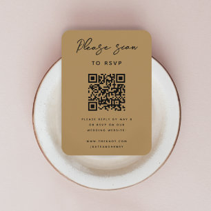 Wedding RSVP QR Code Modern Minimalist Gold Enclosure Card