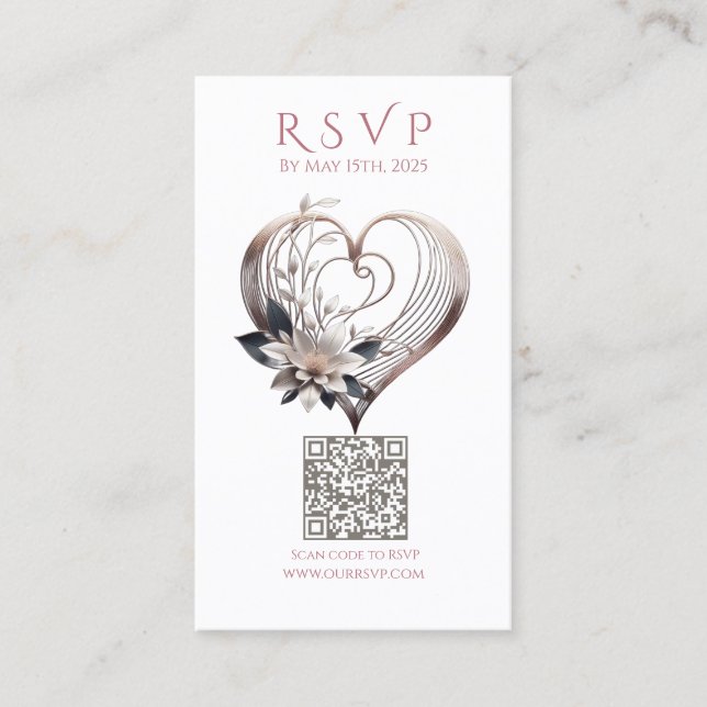 Wedding RSVP QR code-Modern Pink Heart  Business Card (Front)