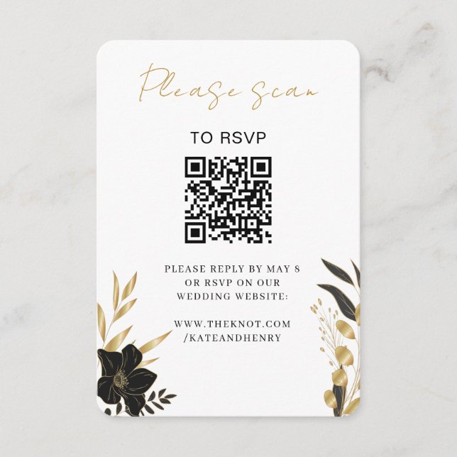 Wedding RSVP | QR Code Modern Stylish White Gold   Enclosure Card (Front)