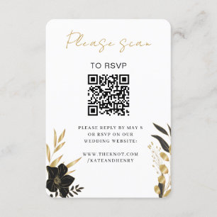 Wedding RSVP QR Code Modern Stylish White Gold Enclosure Card