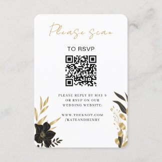 Wedding RSVP | QR Code Modern Stylish White Gold Enclosure Card