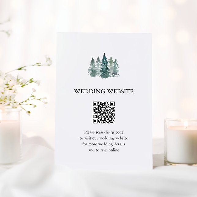Wedding RSVP QR code Rustic Green Pine Trees Enclosure Card (Wedding RSVP QR code Rustic Green Pine Trees Enclosure Card)