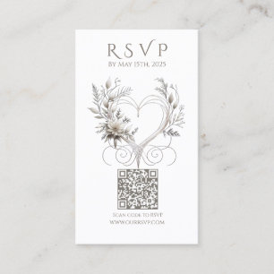 Wedding RSVP QR code-White Flowers with a Heart Business Card