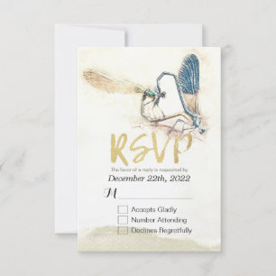 Wedding RSVP Reply Dragonfly Mating Love Heart Card