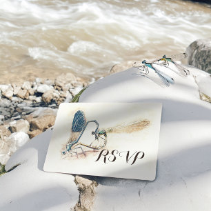 Wedding RSVP Reply Dragonfly Mating Love Heart Invitation Postcard