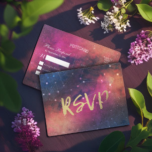 Wedding RSVP Reply Galaxy Nebula Constellations Invitation Postcard