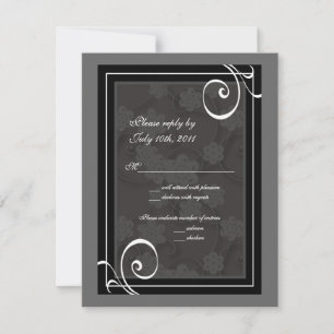 Wedding RSVP Reply Note Card Black & White