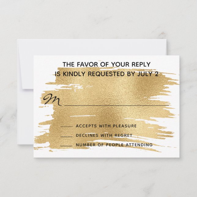 Wedding RSVP Response Card Elegant Gold and Black (Front)