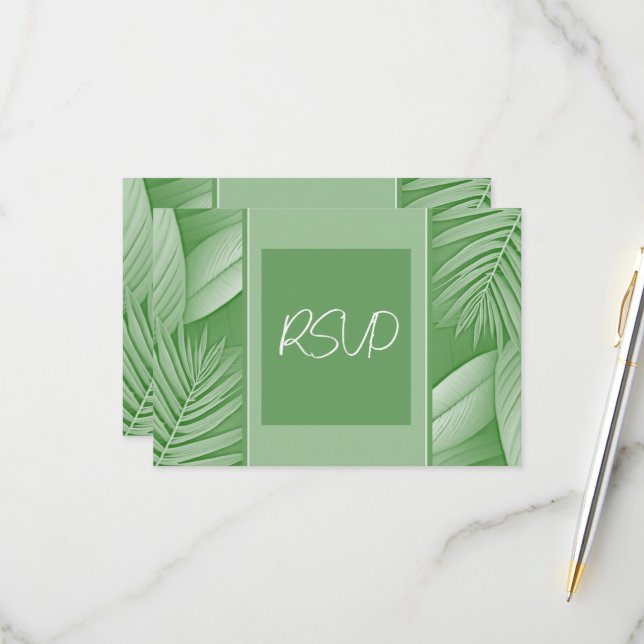 Wedding RSVP Response Card Tropical Green Theme (Front/Back In Situ)