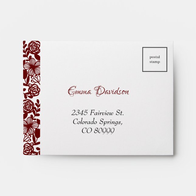 Wedding RSVP Return to Sender Envelope Maroon (Front)