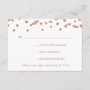 Wedding RSVP Rose Gold Glitter Confetti Navy Blue Card