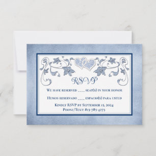 Wedding RSVP   Royal Blue, Dusty Blue, Hearts Card