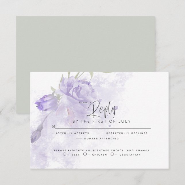Wedding RSVP | Rustic Painterly Purple Floral Card (Front/Back)