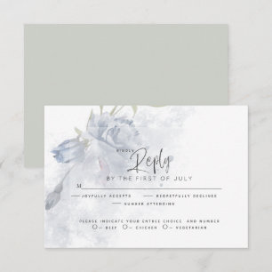 Wedding RSVP   Rustic Watercolor Dusty Blue Rose Card