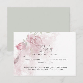 Wedding RSVP | Rustic Watercolor Dusty Pink Rose Card