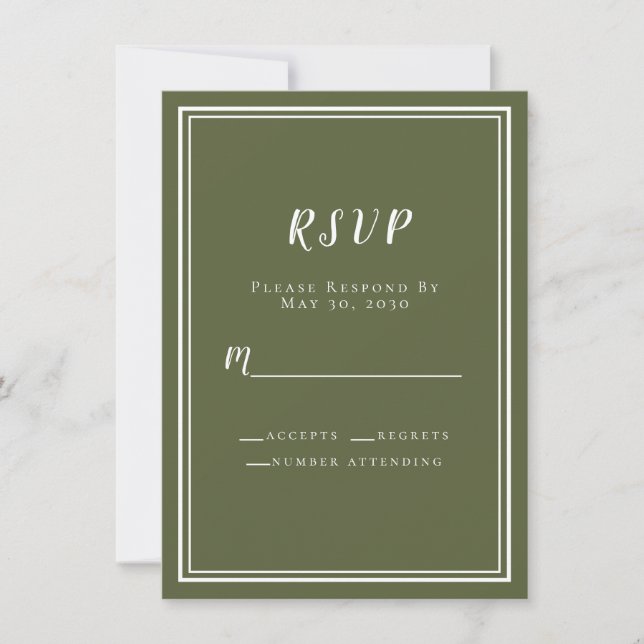 Wedding RSVP Simple Modern Minimalist Olive Green  (Front)
