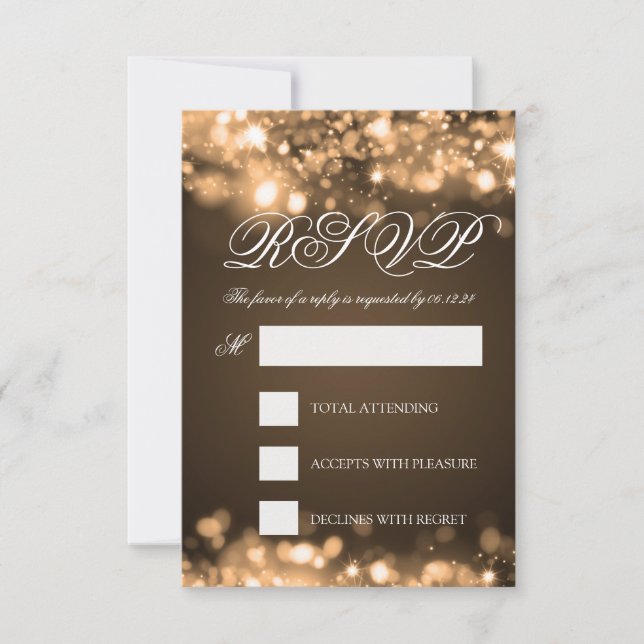 Wedding RSVP Sparkling Lights Gold (Front)