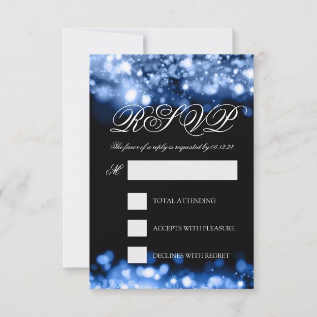 Wedding RSVP Sparkling Lights Sapphire Blue Card (Front)
