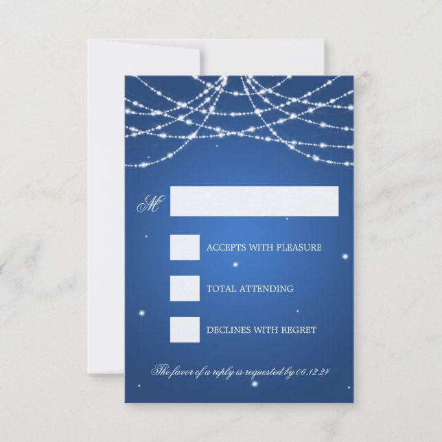 Wedding RSVP Sparkling String Blue (Front)