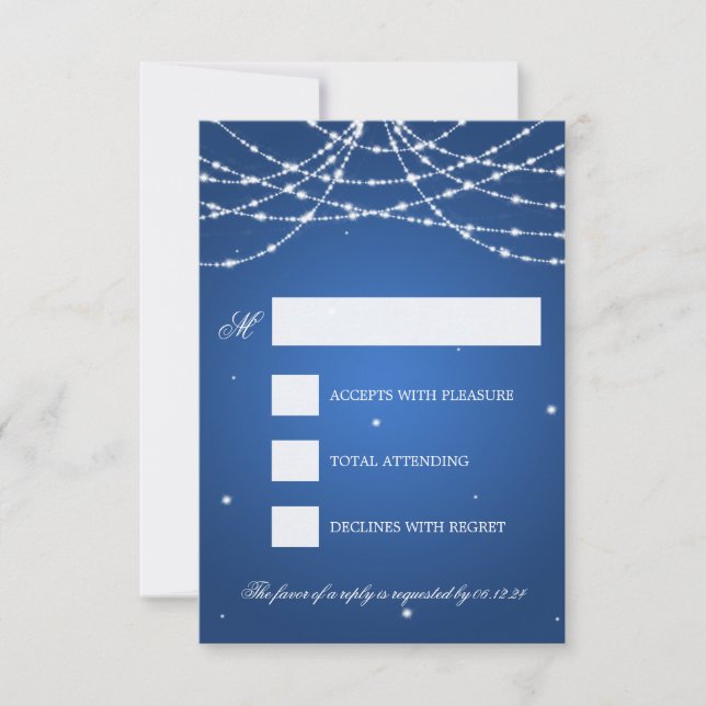 Wedding RSVP Sparkling String Blue Card (Front)