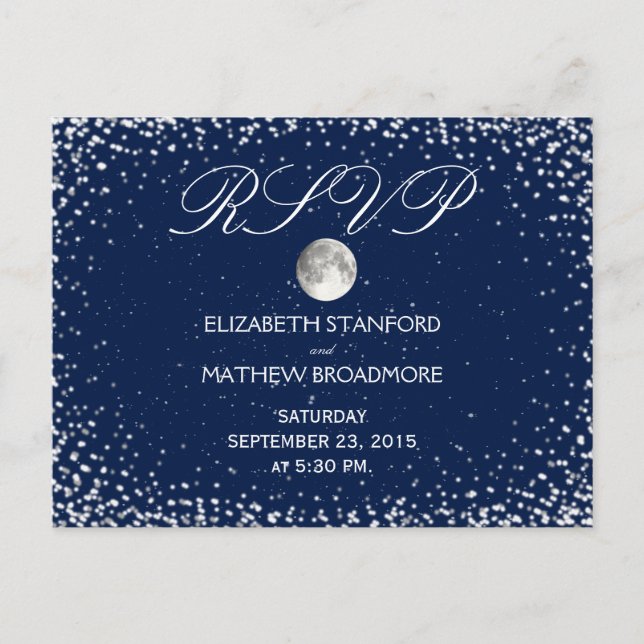 Wedding RSVP | Starry Night Moon Postcard (Front)