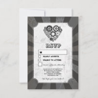 Wedding RSVP Steampunk Wedding Hearts Cogs Retro
