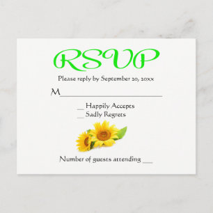 Wedding RSVP Sunflowers Yellow & Green Flowers Invitation Postcard