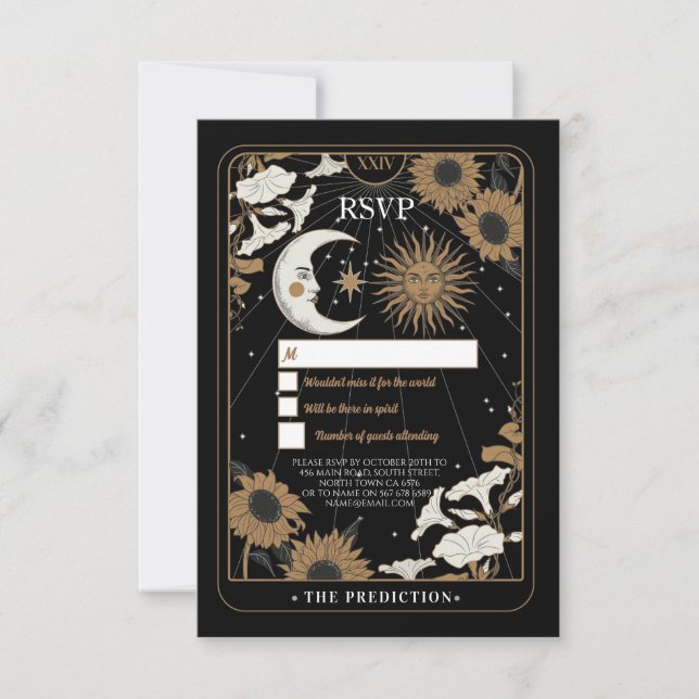 Wedding RSVP Tarot Moon Stars Aligned Respond Card (Front)