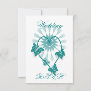 Wedding RSVP Teal Coloured Butterflies Heart