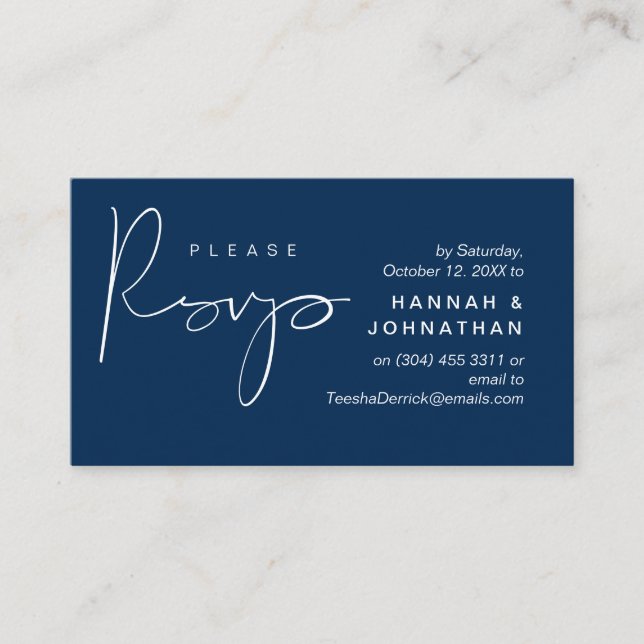 Wedding RSVP via Phone or email respond Enclosure Card (Front)