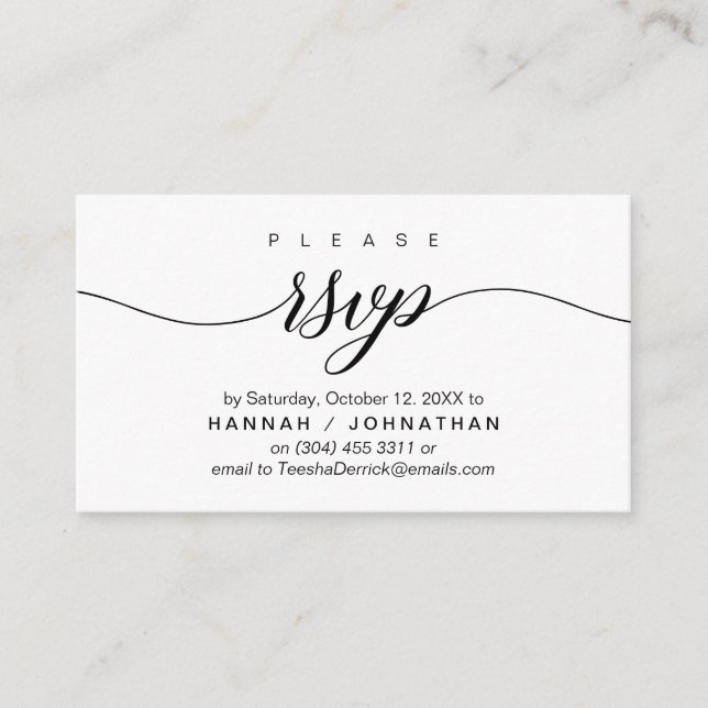 Wedding RSVP via Phone or email respond Enclosure Card (Front)