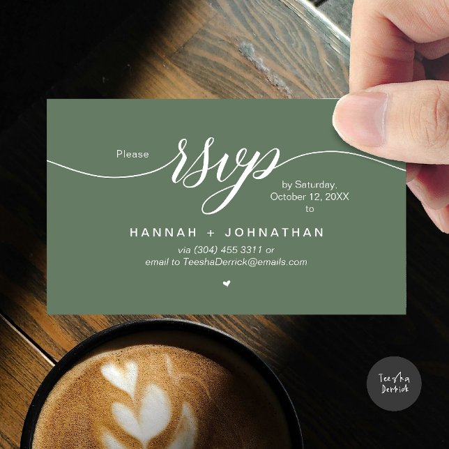 Wedding RSVP via Phone or email respond Enclosure Card (Wedding invitation RSVP via Phone or email respond reminder Enclosure Card in aesthetic Sage Green)