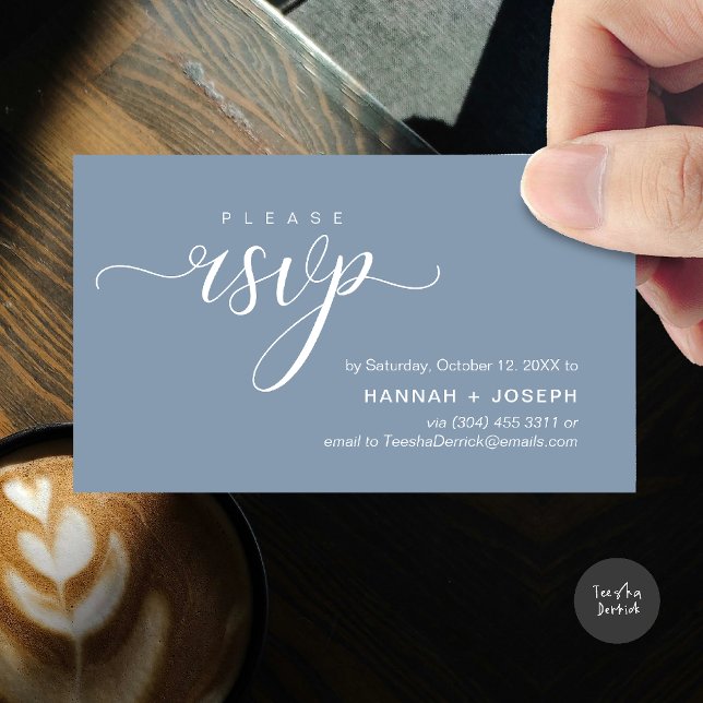 Wedding RSVP via Phone or email respond Enclosure Card (Wedding invitation RSVP via Phone or email respond reminder Enclosure Card in aesthetic Dusty Blue)