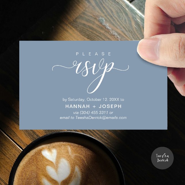 Wedding RSVP via Phone or email respond Enclosure Card (Wedding invitation RSVP via Phone or email respond reminder Enclosure Card in aesthetic Dusty Blue)