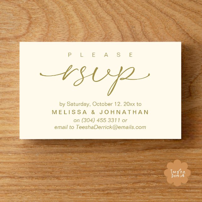 Wedding RSVP via Phone or email respond Enclosure Card (Wedding RSVP via Phone or email text sms website Enclosure Card Dinner Invites Yellow Gold)