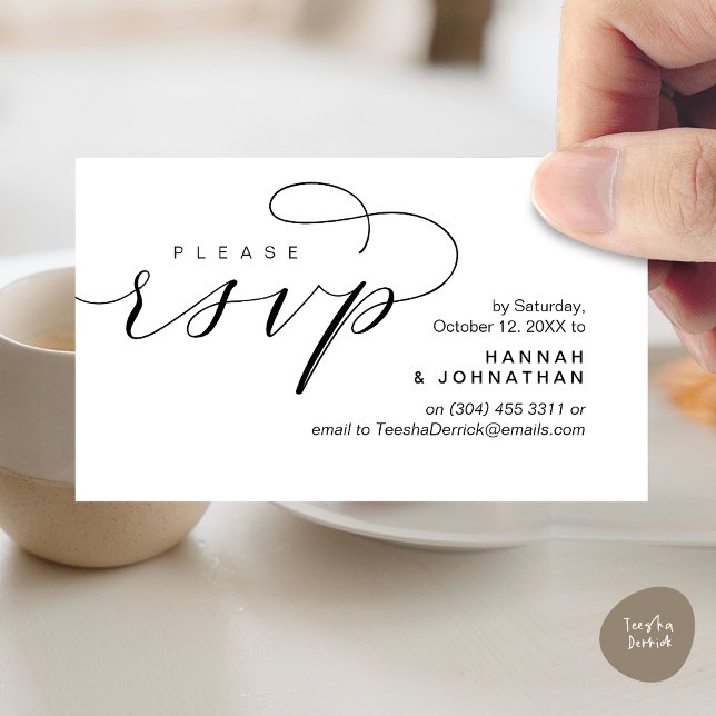 Wedding RSVP via Phone or email respond Enclosure Card (Wedding Invitation RSVP Respond via Phone or email Online Enclosure Card, White Black)
