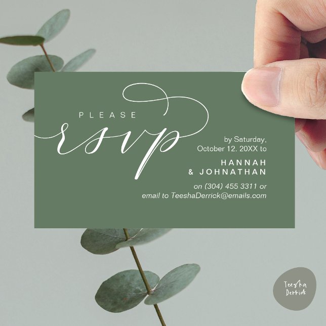 Wedding RSVP via Phone or email respond Enclosure Card (Wedding Invitation RSVP Respond via Phone or email Online Enclosure Card, Greenery sage forest green)