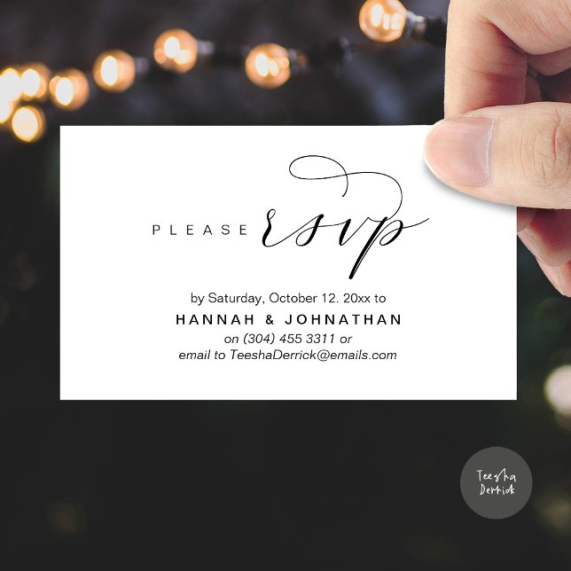 Wedding RSVP via Phone or email respond Enclosure Card (Wedding RSVP via Phone or email respond Enclosure Card, Lunch, Brunch, Dinner, Party, White Black)