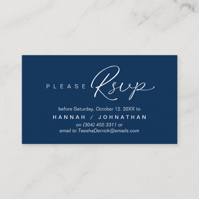 Wedding RSVP via Phone or email respond Enclosure Card (Front)