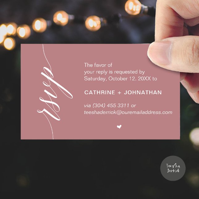 Wedding RSVP via Text Message or Email, Reminder Enclosure Card (Wedding RSVP via Text Message, Phone  or Email, Reminder Enclosure Card in dusty rose pink)