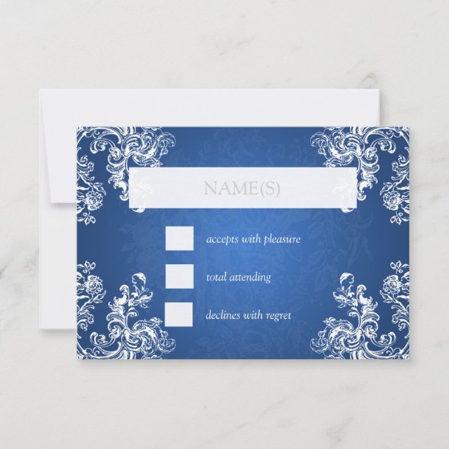 Wedding RSVP Vintage Swirls 2 Sapphire Blue (Front)