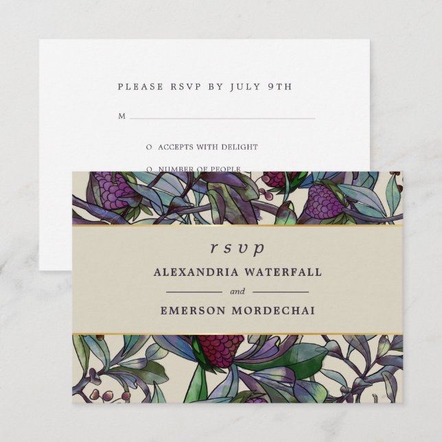 Wedding  RSVP watercolor botanical purple floral Invitation (Front/Back)